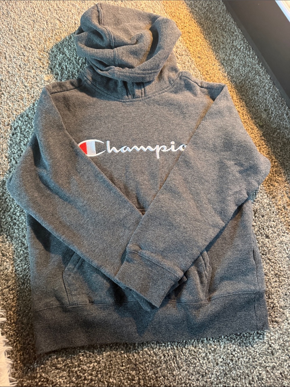 Champion Youth Charcoal Gray Crewneck Hoodie with Script Logo